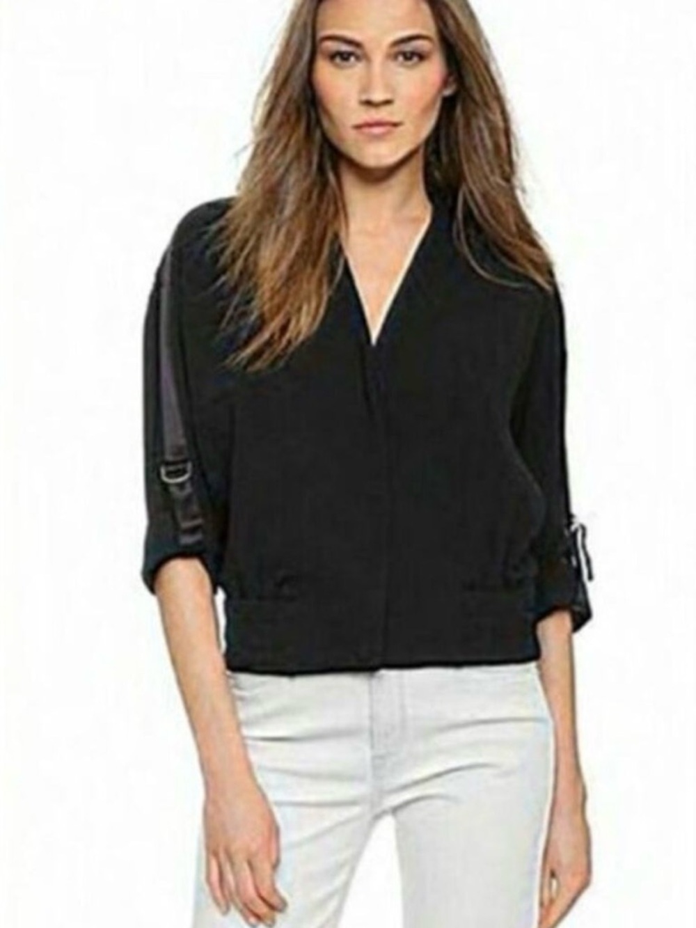 Helmut Lang Blaze Combo Tab Sleeves Crepe Jacket, Black, S